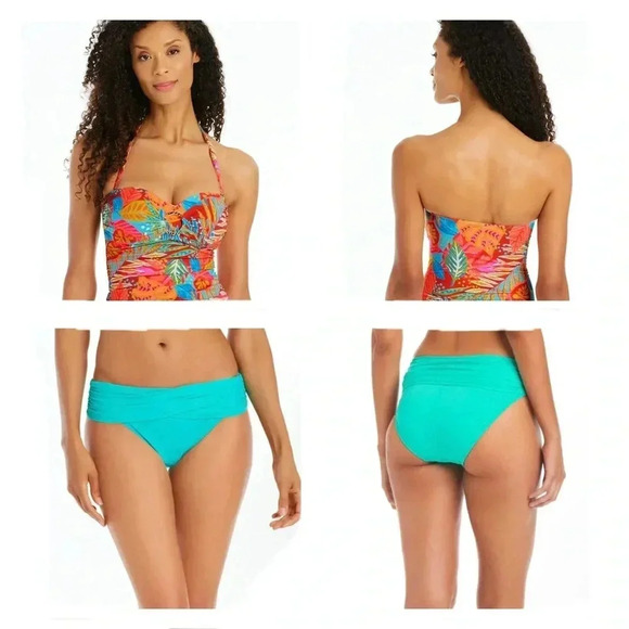 Bleu Rod Beattie The Heat Is On Draped Bandeau Tankini Top & Bikini Bottom Sz 10 - Picture 1 of 12